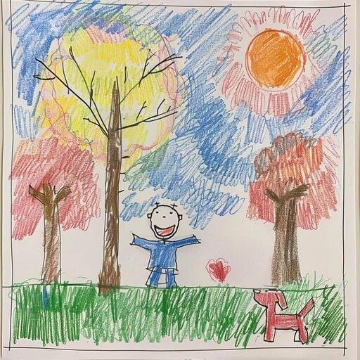 Child's drawing: Playing with dog
